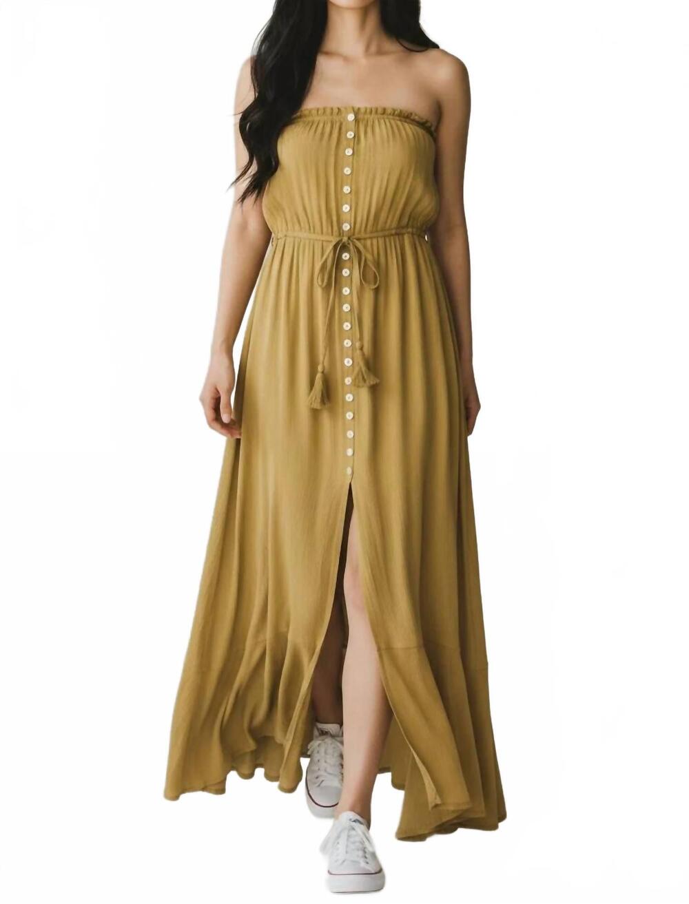 NEW ELAN strapless maxi dress in mustard